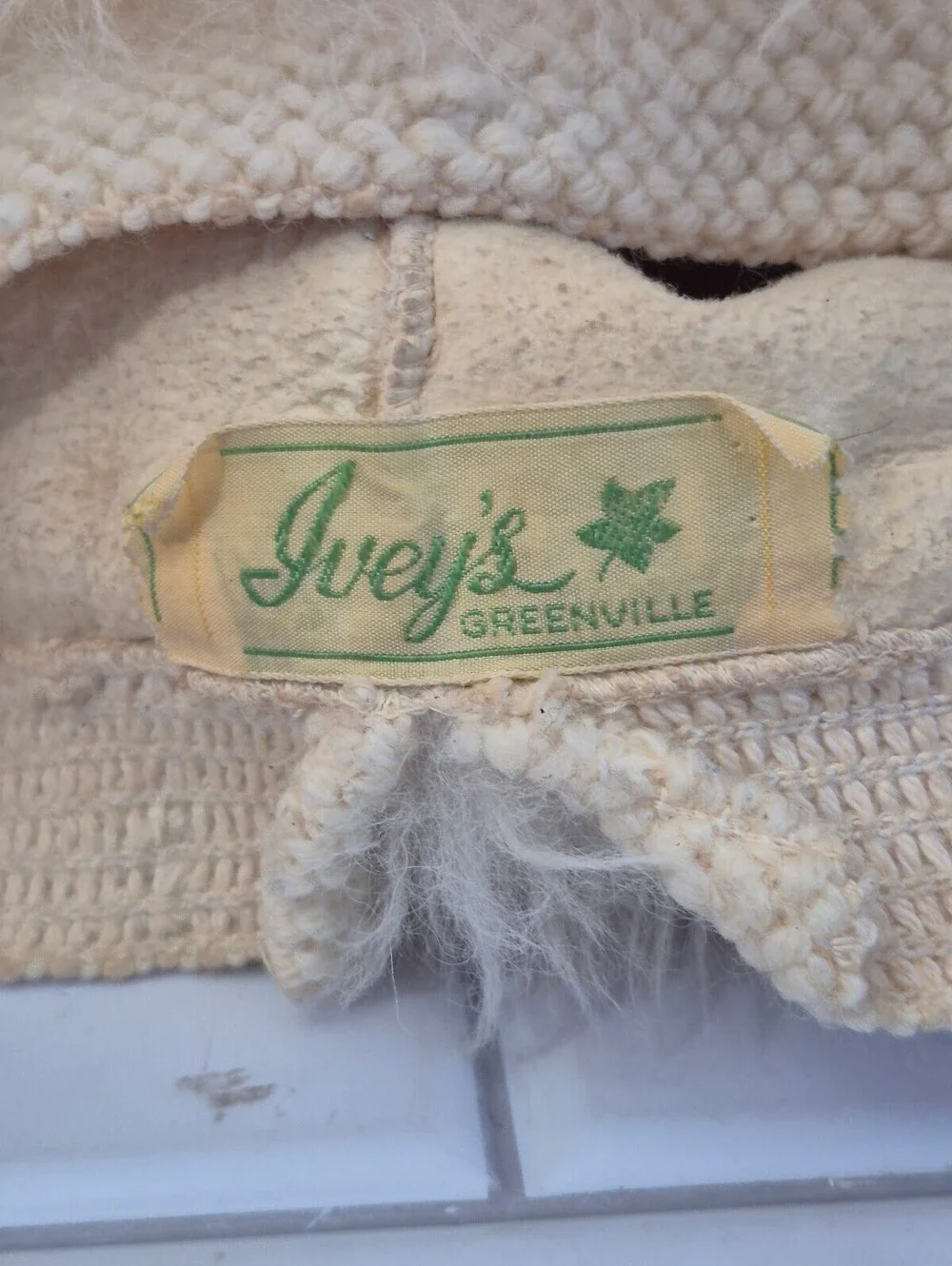 Vintage Ivey’s Greenville Ivory Cream Fluffy Fur Hat Retro Winter Statement Hat